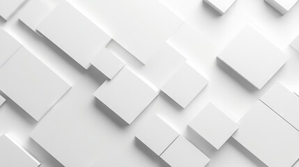 Modern white and light grey overlapping square pattern with shadows on minimalist white background, geometric abstract design, elegant minimal background with subtle grey accents.
