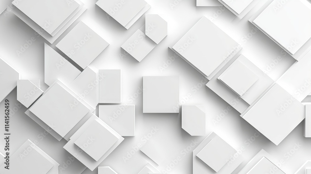 Aufkleber modern white and light grey overlapping square pattern with shadows on minimalist white background, 