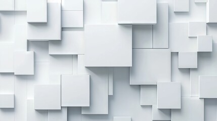 Obraz premium Modern white and light grey overlapping square pattern with shadows on minimalist white background, geometric abstract design, elegant minimal background with subtle grey accents.