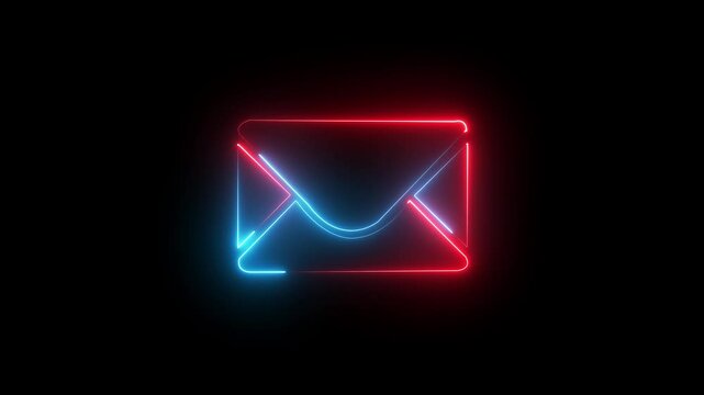 message icon animation on neon. neon Email icon with check sign indicates message status. neon message icon in animation video. Neon line message icon with neon circle animation on black background.