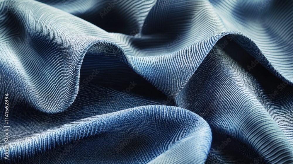 Aufkleber rich textured blue fabric with soft waves and subtle patterns