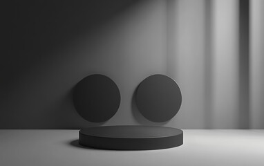 Minimalist stage design with circular elements in a modern setting for performance
