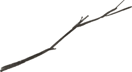 花や鳥のイラストと組み合わせ可能な水彩、墨絵タッチの枝のイラスト素材