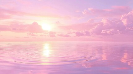 Fototapeta premium Serene Pink Sunset Over Calm Ocean Waters with Gentle Ripples