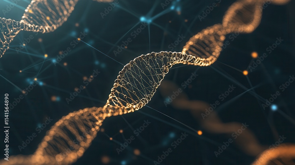 Poster a close-up view of a dna double helix, showcasing intricate details and a glowing structure against 