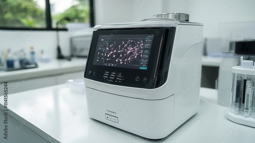 Poster A sleek, modern laboratory device with a digital screen, designed for precise measurements and analysis.