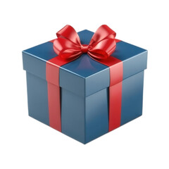 Obraz premium blue gift box with red ribbon, 3D render icon, isolated on transparent background. Perfect for designs.