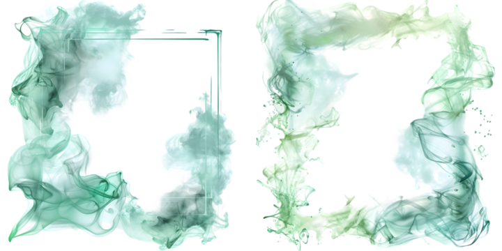 Free Green Abstract Colorful Smoke Pastel Watercolor Square Hologram Transparent Clipart Text Box Smoke Frame. Generative AI.