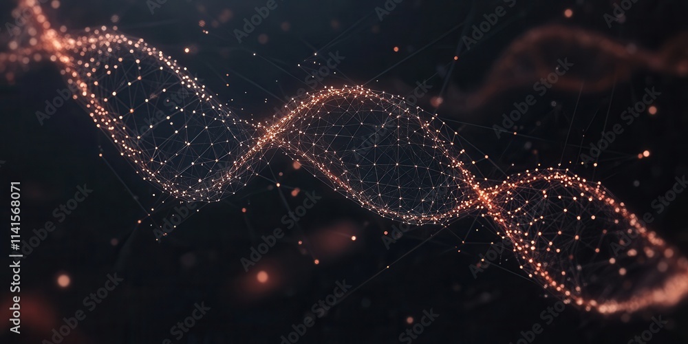Poster a digital representation of waves formed by glowing particles, illustrating motion and energy in a d