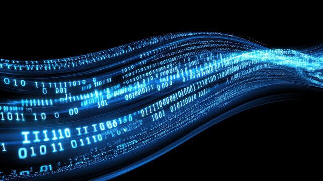Flowing Binary Data Waves Illustrating Digital Information Streams