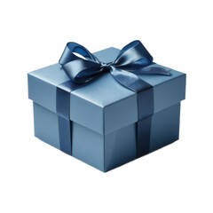Obraz premium Elegant blue gift box with ribbon, isolated on transparent background. Perfect for festive and design purposes.