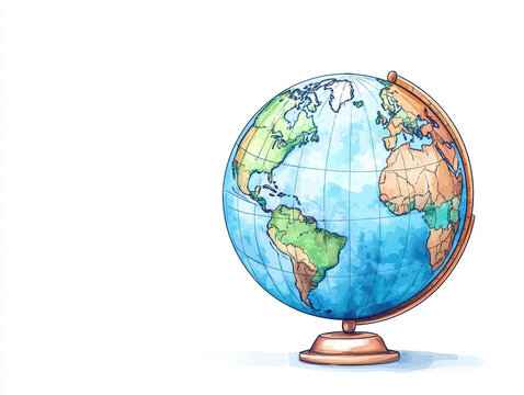 colorful globe showcasing continents and oceans, perfect for educational purposes and decor. This watercolor illustration highlights geographical features beautifully