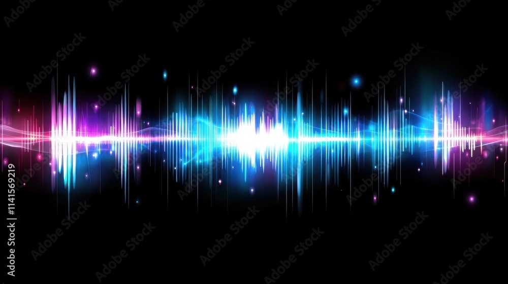 Poster colorful sound wave abstract design with sparkles and glows
