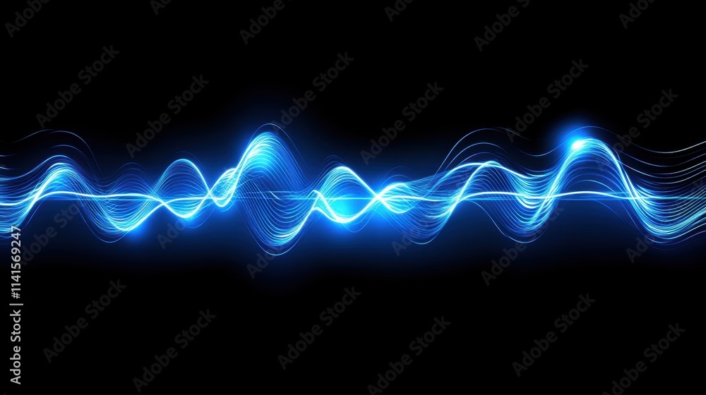 Poster blue light waves abstract pattern on black background design