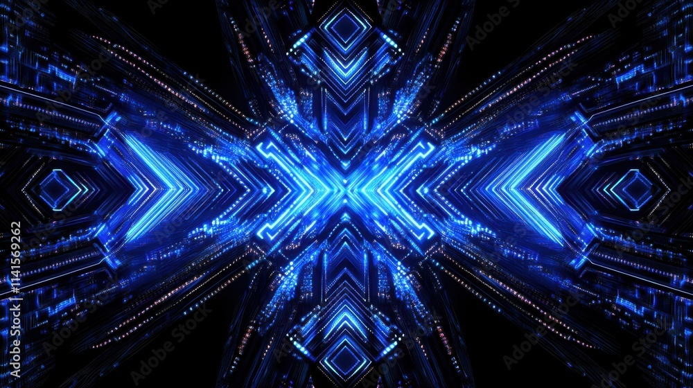 Aufkleber futuristic abstract blue light patterns with glowing lines and shapes