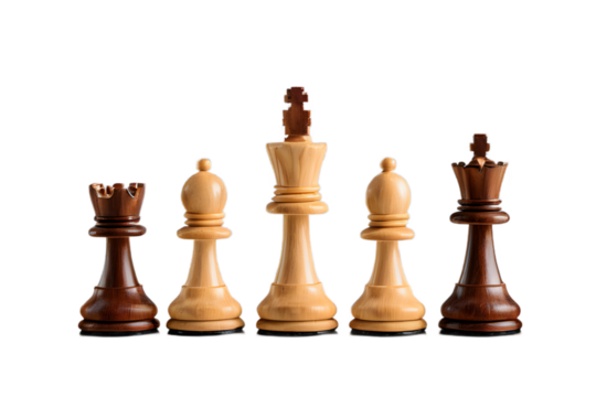 Chess pieces in a strategic lineup on transparent background