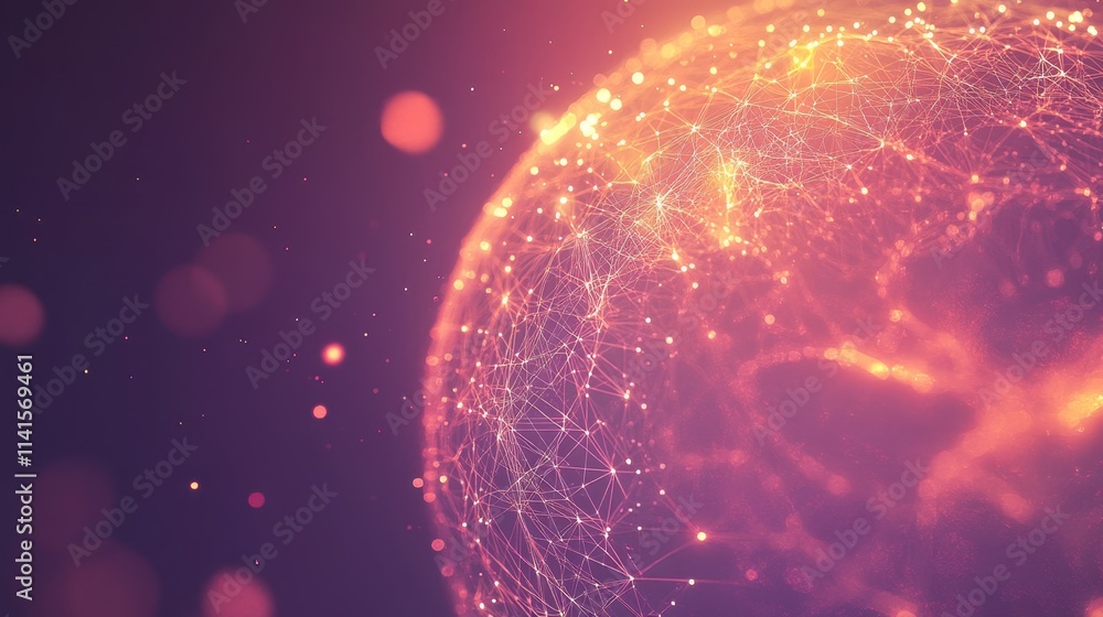 Poster abstract digital globe with glowing network connections and particles