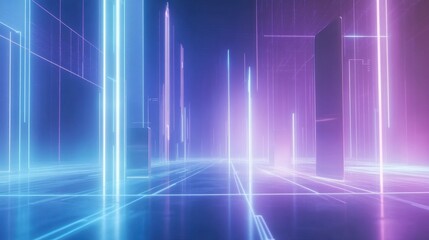 Fototapeta premium Futuristic Neon Cityscape with Glowing Lines and Vibrant Colors