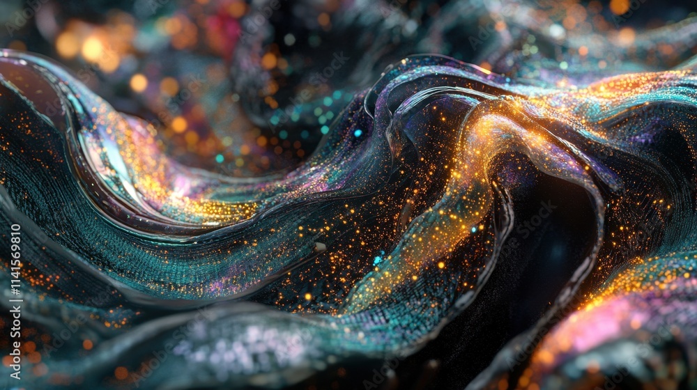 Poster abstract colorful waves with shimmering light and depth effects