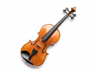 Fototapeta premium Violin with polished wooden finish, showcasing its elegant curves and strings, isolated on white background, perfect for music related themes