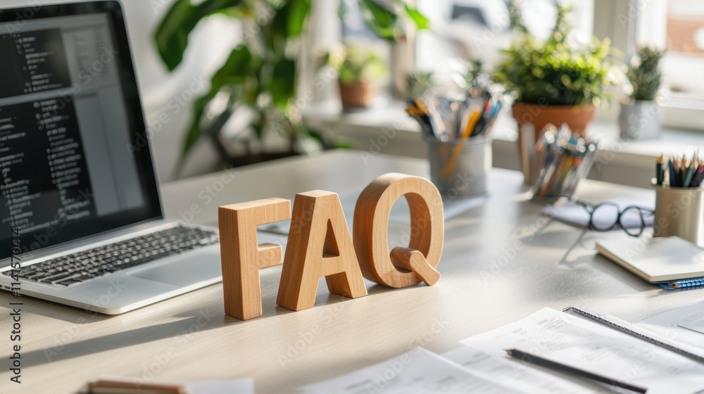 Aufkleber creating an faq guide for home office setup modern workspace informative content bright environment 