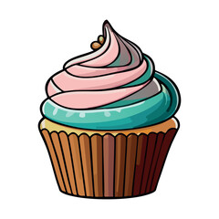 Vector Illustration of a Cupcake with Pink and Blue Swirl Frosting – Colorful Dessert Clipart