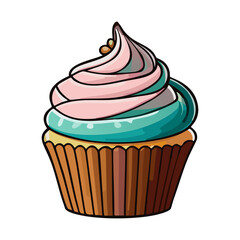 Vector Illustration of a Cupcake with Pink and Blue Swirl Frosting – Colorful Dessert Clipart