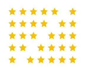 1 to 5 star rating in gold color isolated. Stars in modern simple flat style vector
