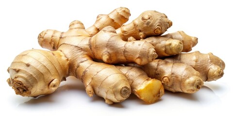 Fresh Ginger Root on White Background - Natural Culinary Ingredient, Organic Spice, Healthy Cooking, Herbal Remedies, Kitchen Essential, Aromatic Flavor, Fresh Produce, Ginger Benefits