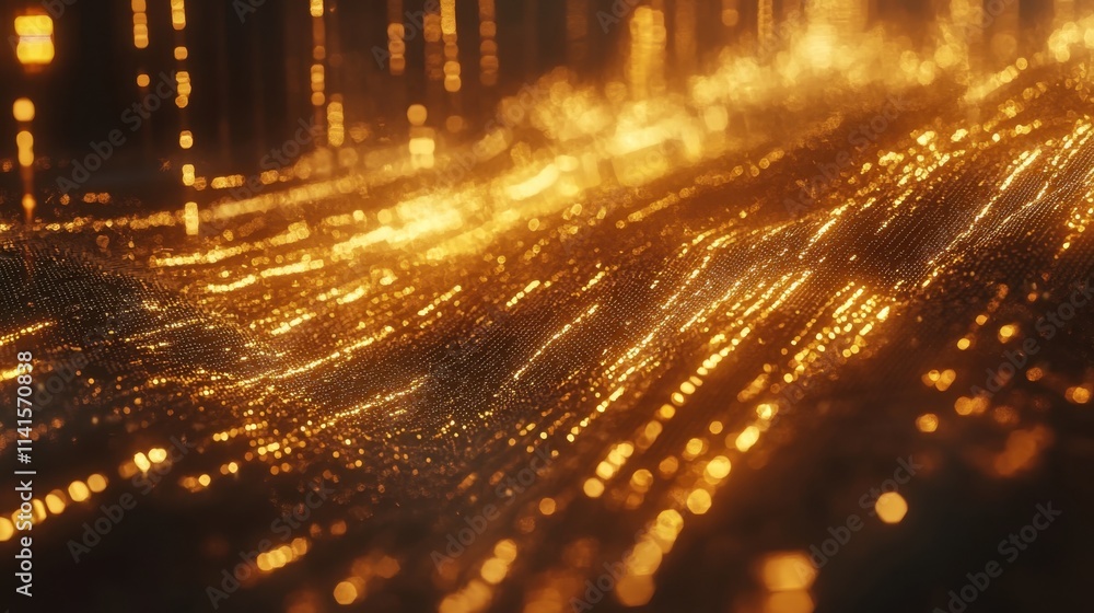 Poster dynamic abstract background of golden light waves and particles