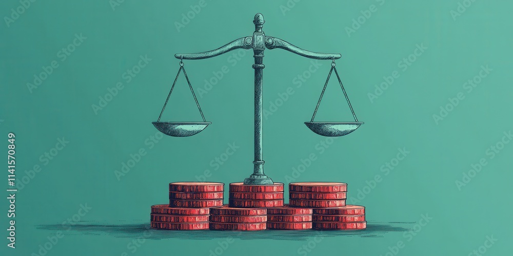Aufkleber a balanced scale rests atop stacks of coins, representing the intersection of law and finance in a m