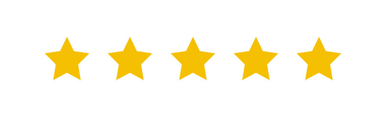 5 star rating in gold color isolated. Stars in modern simple flat style vector