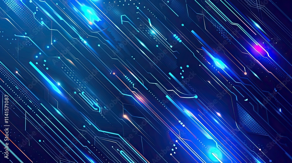 Poster abstract digital background with blue and light patterns, suggesting technology and innovation.