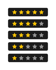 1 to 5 star rating in gold and gray color isolated. on black background Stars in modern simple flat style vector