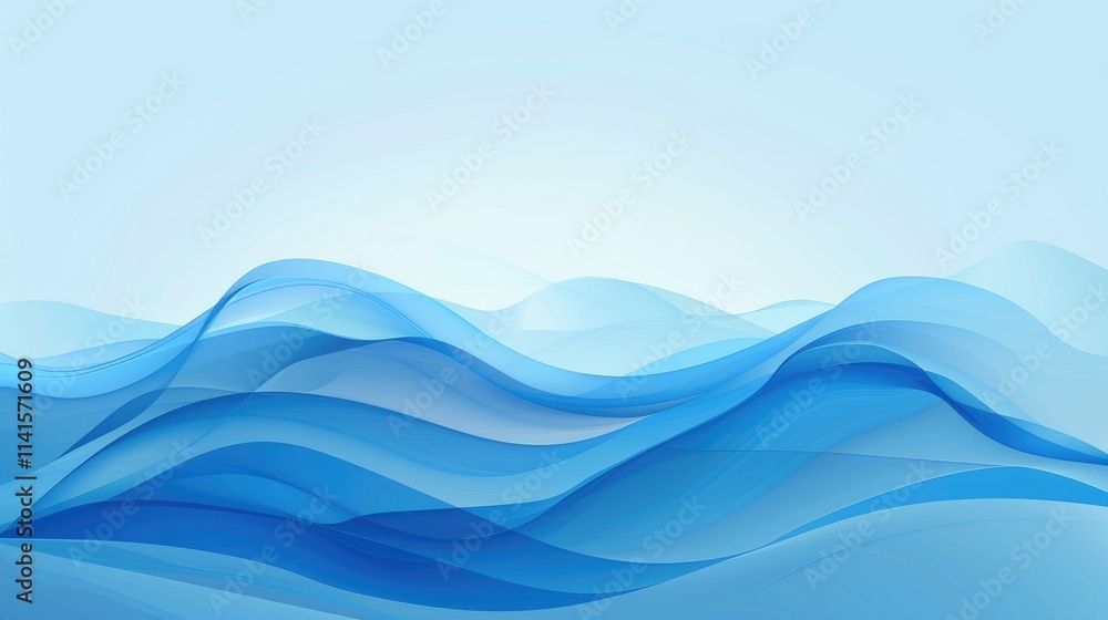 Poster abstract waves in varying shades of blue create a serene and calming background.