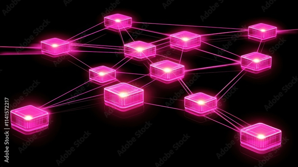 Poster abstract network concept with pink nodes and connections in dark background