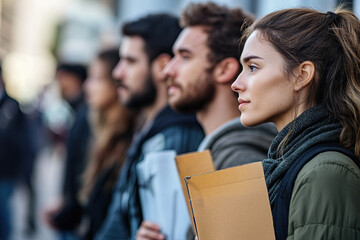 People standing outside an unemployment office, symbolizing rising joblessness