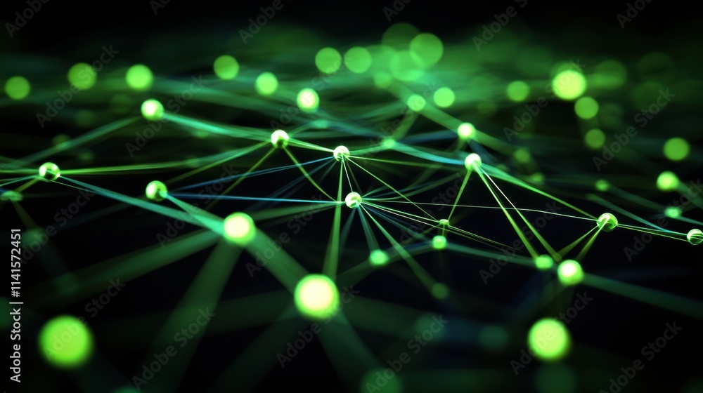 Aufkleber abstract network connection with bright green dots and lines