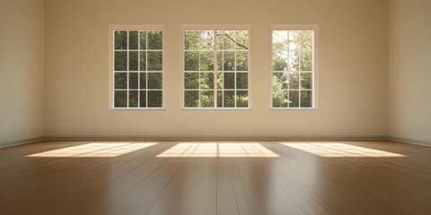 Fototapeta premium Bright interior space with large windows and natural light during daytime