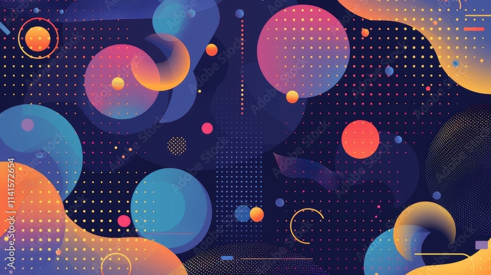 Poster abstract digital design featuring colorful shapes and patterns.