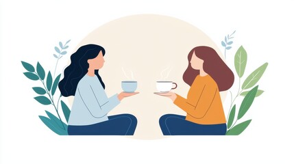 Relaxing spring moment with friends enjoying tea amidst nature's tranquility