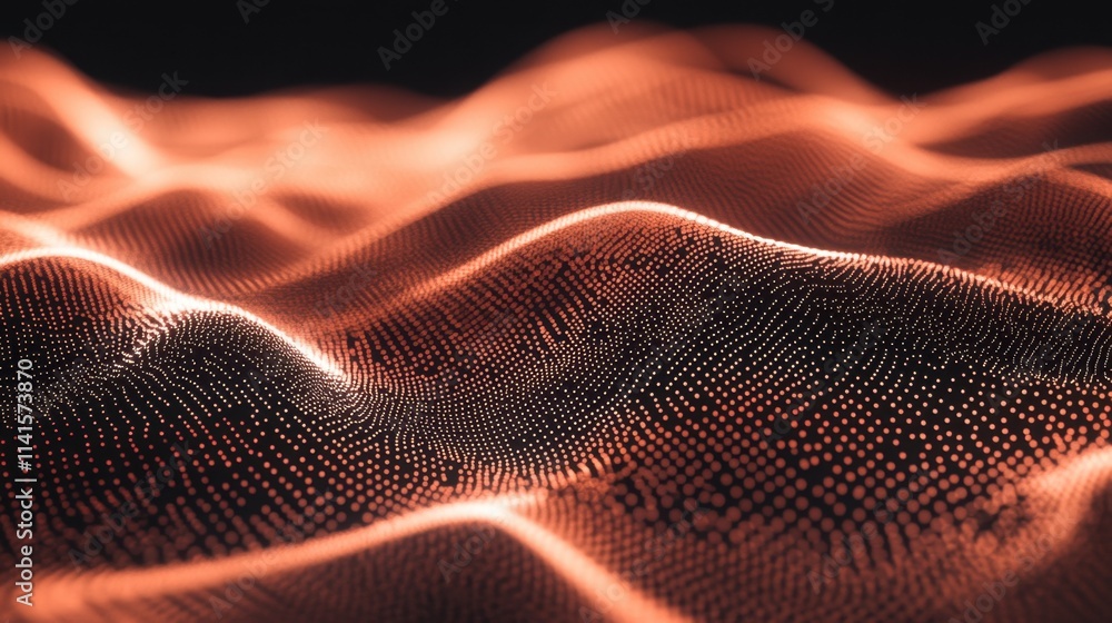 Poster abstract waves of light with dots, flowing patterns in motion