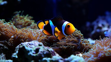 Bright Clownfish Navigating Through Diverse and Beautiful Coral Reef Ecosystems : Generative AI