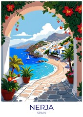 Fototapeta premium Nerja Spain Eco Friendly Travel Poster Art Print Home Decor