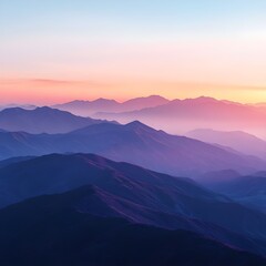Obraz premium A soft-focus sunrise over a mountain range, with warm and cool tones blending seamlessly. 