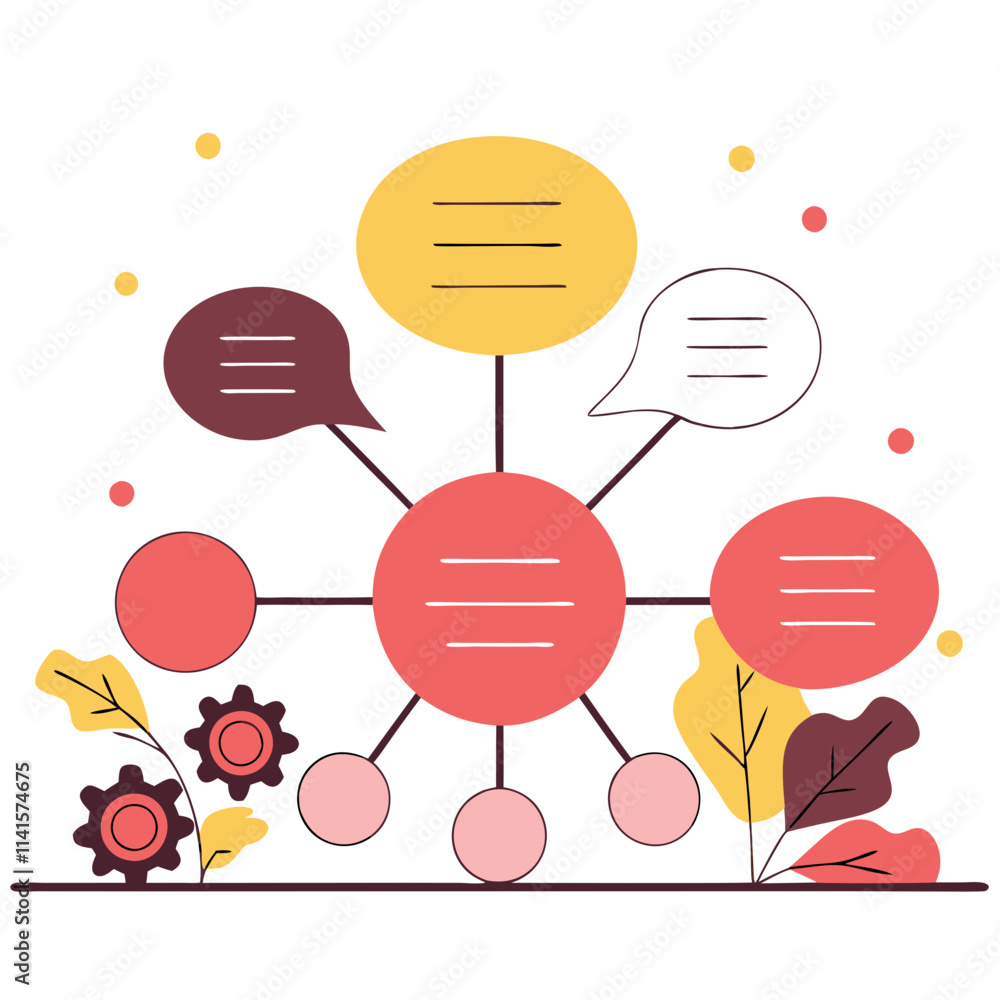 Poster mind map concept illustration with colorful elements for brainstorming and organization