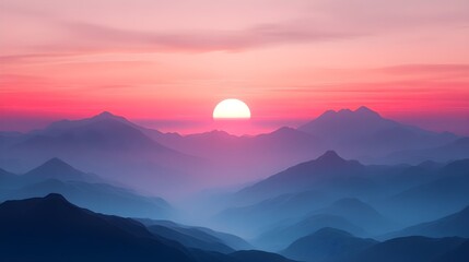 A soft-focus sunrise over a mountain range, with warm and cool tones blending seamlessly. 