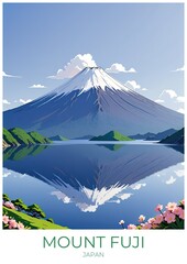 Fototapeta premium Mount Fuji Japan Eco Friendly Travel Poster Illustration Retro Wall Art Print Decor