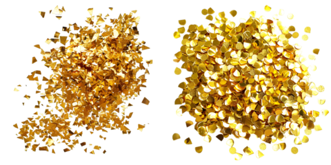 Glittering golden confetti isolated on a white background. Generative AI.