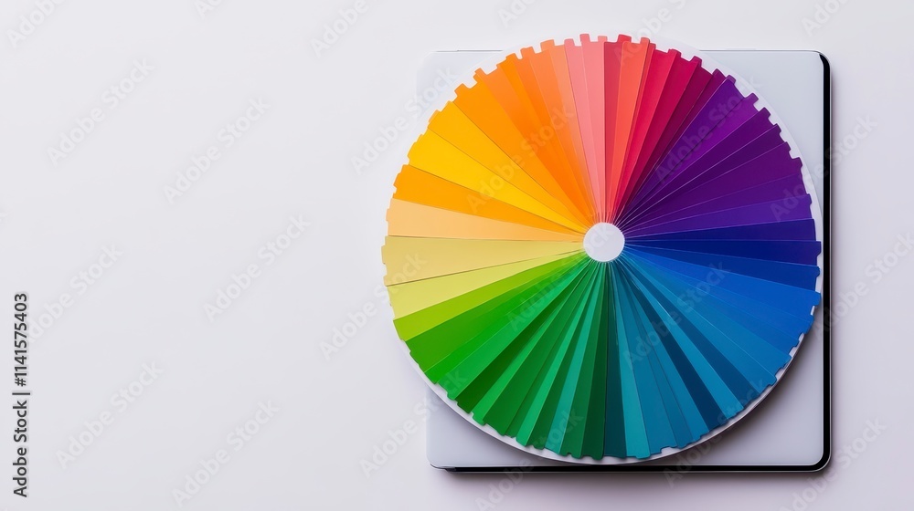 Poster a vibrant color wheel featuring a spectrum of hues arranged in a circular pattern on a flat surface,